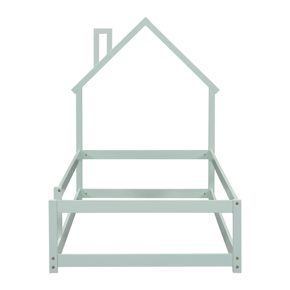 Twin Size Wood bed with House-shaped Headboard Floor bed with Fences,Light Green - V.I.P Digital Presence