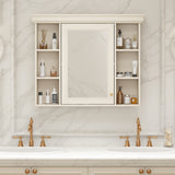 35'' x 28'' Blue Wall Mounted Bathroom Storage Cabinet with Mirror Door, Modern Bathroom Wall Cabinet with Mirror - V.I.P Digital Presence