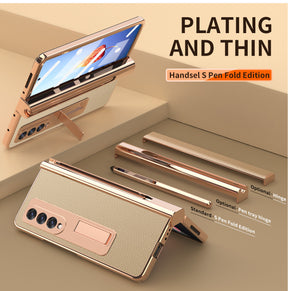 Samsung Fold3 phone case folding with pen slot pen pen pen plain leather protective case FOLD2 all inclusive anti fall suitable - V.I.P Digital Presence