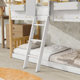 Twin over Twin House Bunk Bed with Roof , Window, Window Box, Door , with Safety Guardrails and Ladder, Natural/White - V.I.P Digital Presence