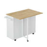 Multi-Functional Kitchen Island Cart with 2 Door Cabinet and Two Drawers,Spice Rack, Towel Holder, Wine Rack, and Foldable Rubberwood Table Top (White)