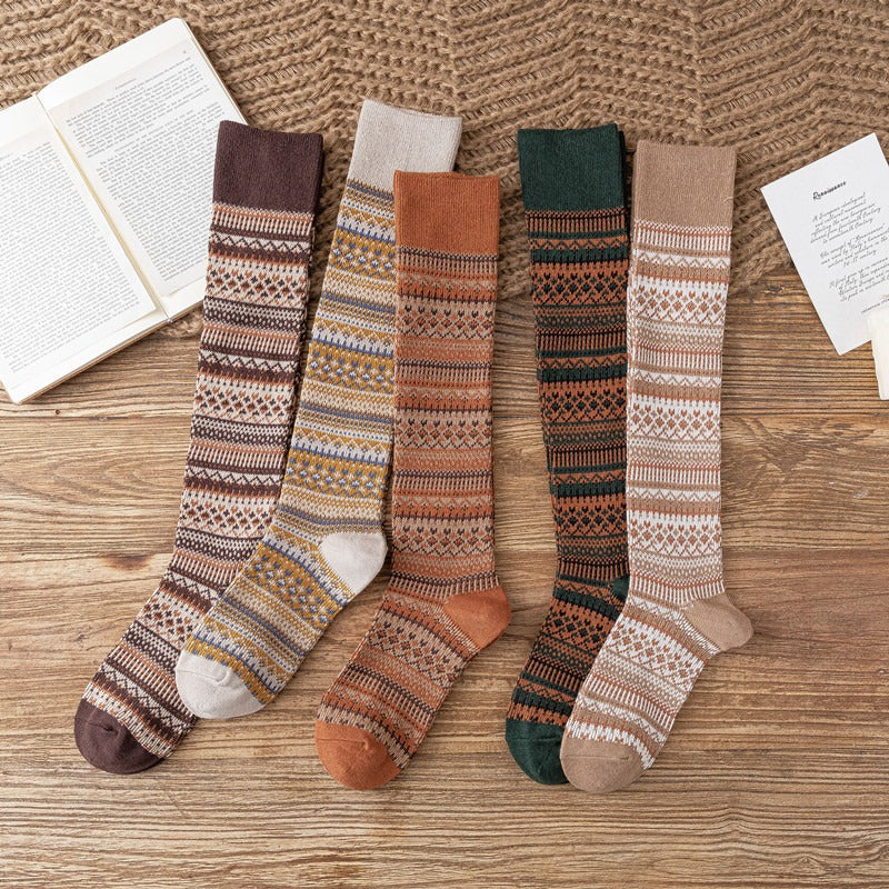 Socks Women's Middle and High Tube Calf and Knee Socks Ins Ethnic Style Net Red Style Harajuku Mori Striped Cotton Socks - V.I.P Digital Presence