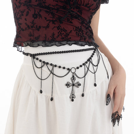 Dark Wind Cross Iron Chain Waist Chain Multi layer Versatile Tassel Crystal Body Chain Female - V.I.P Digital Presence