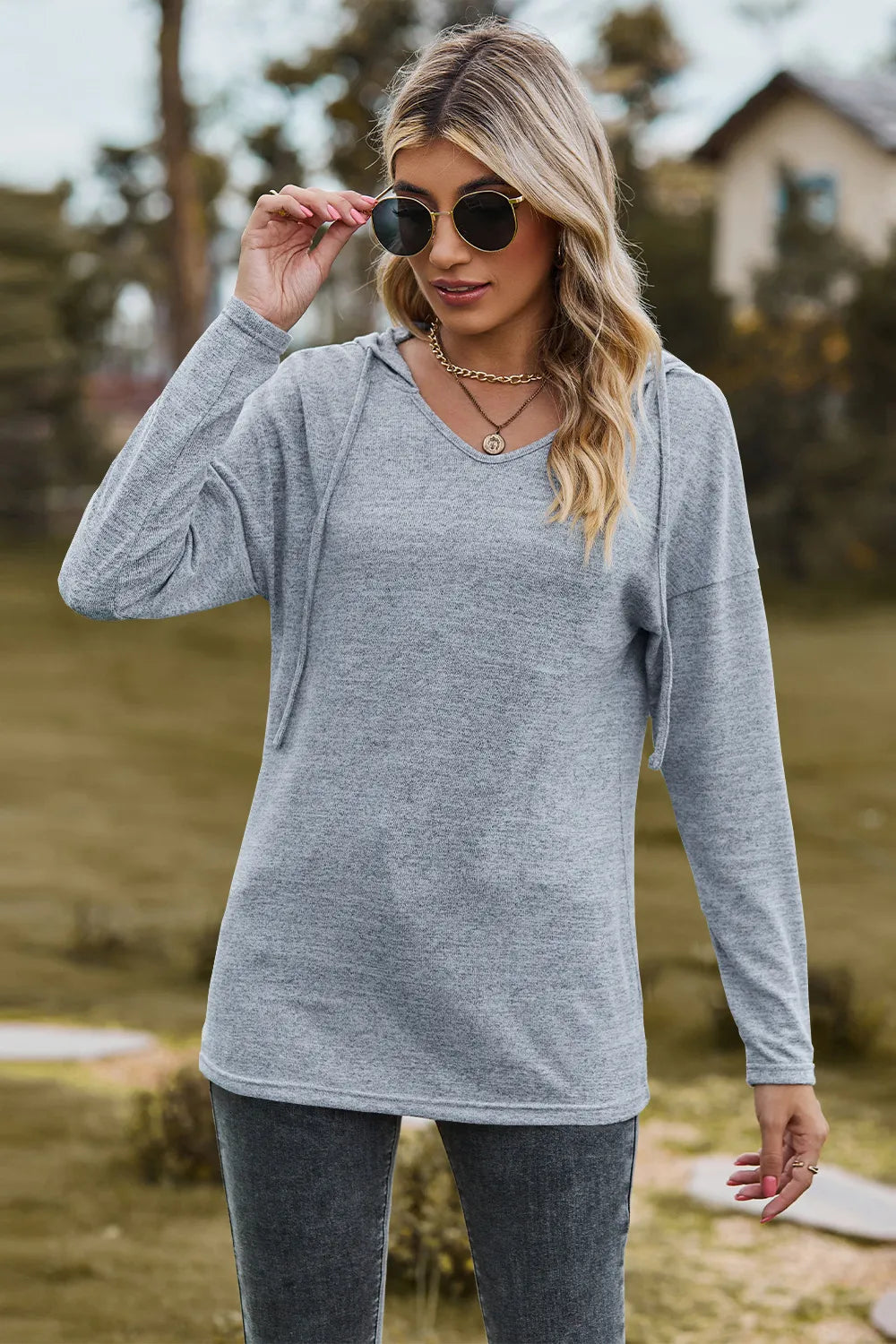 Drawstring Dropped Shoulder Hooded T-Shirt - V.I.P Digital Presence