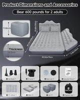 Umbrauto 29.53in/75cm Wide Car Air Mattress – Inflatable SUV, Truck & Van Back Seat Camping Bed with Pump & Pillows, Gray - V.I.P Digital Presence