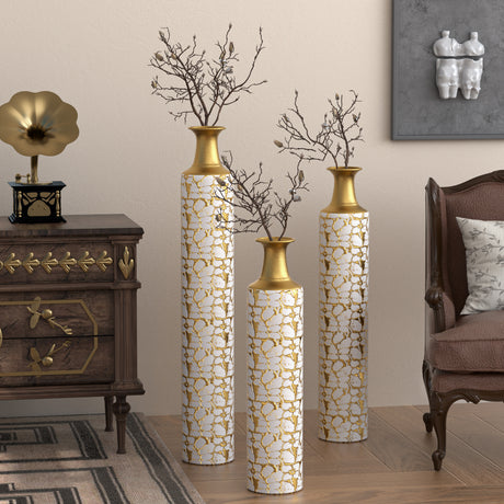 Floor standing golden large vase -32/28/24 inches decorative high vase set of 3 vintage antique worn-out vases - V.I.P Digital Presence
