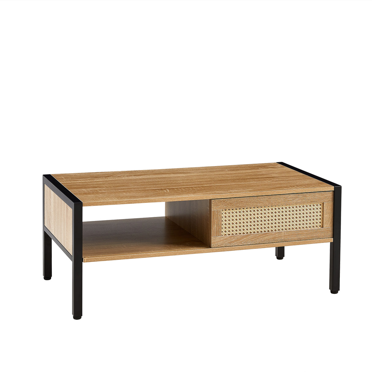 40.16" Rattan Coffee table, sliding door for storage, metal legs, Modern table for living room , natural - V.I.P Digital Presence