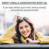 Aceite corporal artesanal de vainilla dulce, repara la barrera cutánea y alivia la sequedad, el picor y el enrojecimiento. Aceite esencial hidratante y humectante.