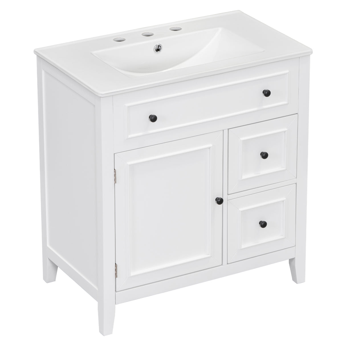 30" Bathroom Vanity with Sink Top, Bathroom Vanity Cabinet with Door and Two Drawers, Solid Wood Frame, One Package, White - V.I.P Digital Presence
