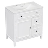 30" Bathroom Vanity with Sink Top, Bathroom Vanity Cabinet with Door and Two Drawers, Solid Wood Frame, One Package, White - V.I.P Digital Presence