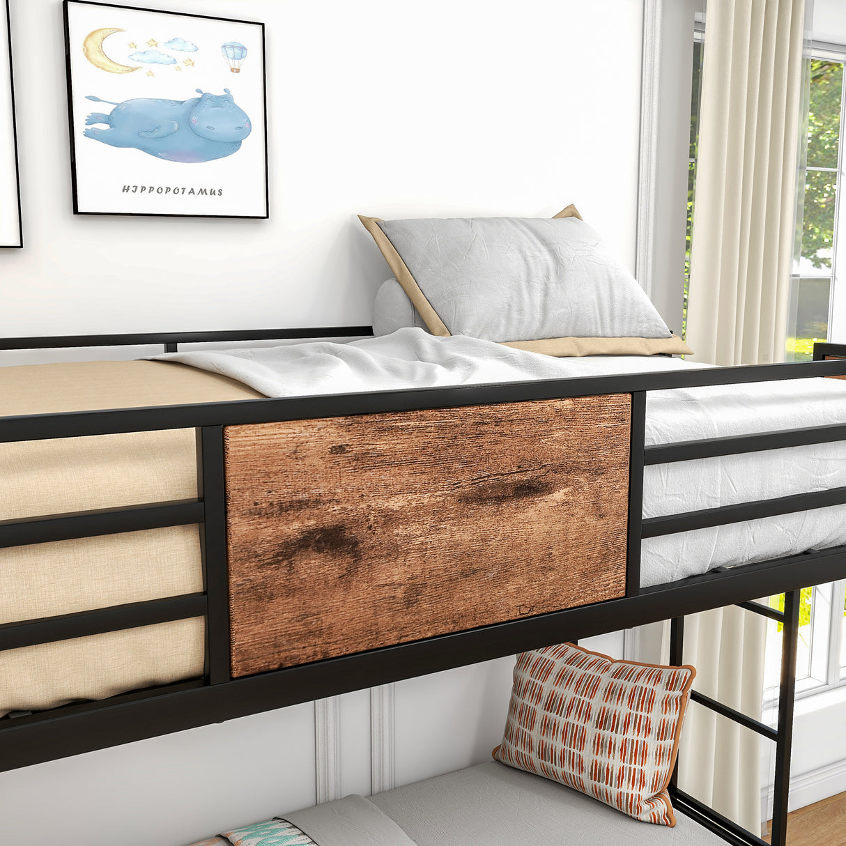Bunk Bed Twin Over Twin Size Metal Bunk Bed with Ladder and Full-Length Guardrail Metal Bunk Bed Black - V.I.P Digital Presence