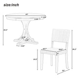 TREXM Five Piece Retro Round Dining Table Set with Curved Brackets and 4 Restaurant Cushioned Chairs (Dark Gray)