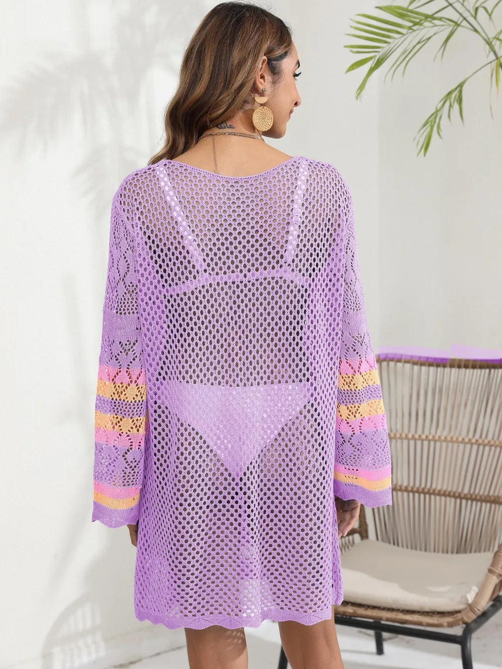 Openwork Contrast Long Sleeve Cover-Up - V.I.P Digital Presence