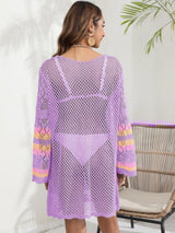 Openwork Contrast Long Sleeve Cover-Up - V.I.P Digital Presence