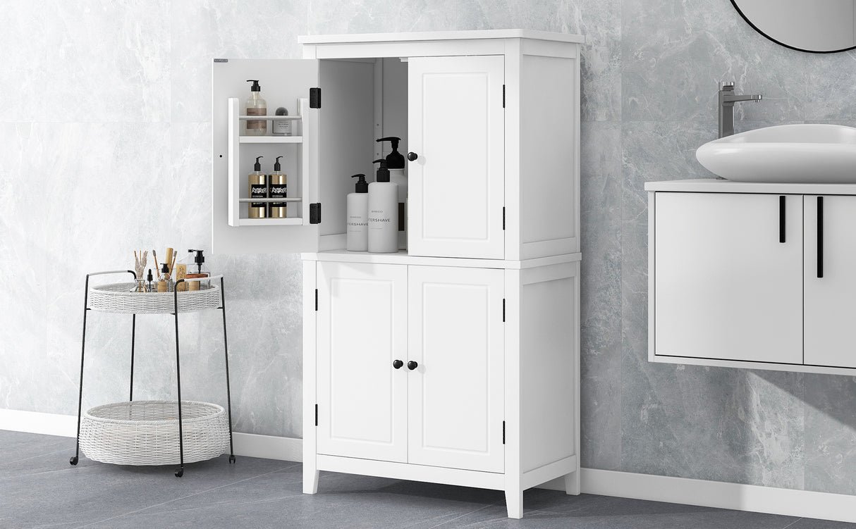 Bathroom floor storage cabinet, bathroom storage unit, 4-door independent cabinet, adjustable shelf, adaptive shelf, white - V.I.P Digital Presence