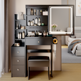 Dressing table+cushioned stool, 2 AC+2 USB power supplies, touch sliding LED mirror, tri color switch - V.I.P Digital Presence