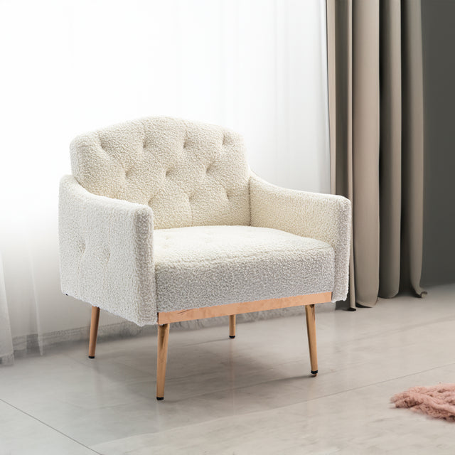 COOLMORE modern style armchair, plush decorative fabric armchair with golden metal legs (white teddy bear) - V.I.P Digital Presence