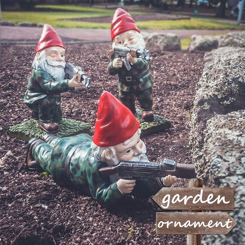 Funny Army Gnome Garden Statue, Resin Desk Ornament, Outdoor Garden Dwarf Decor (3pcs, 2025 New) - V.I.P Digital Presence