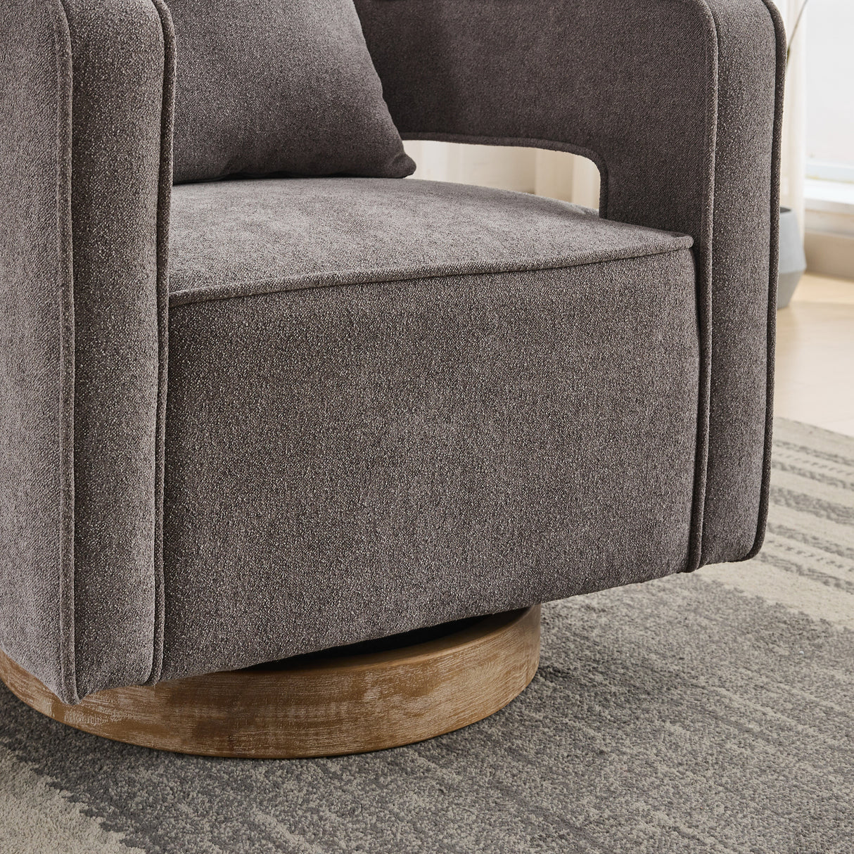 29.1"W Swivel Accent Open Back Chair Modern Comfy Sofa Chair With Weathered Base (Charcoal,Linen Blend) - V.I.P Digital Presence