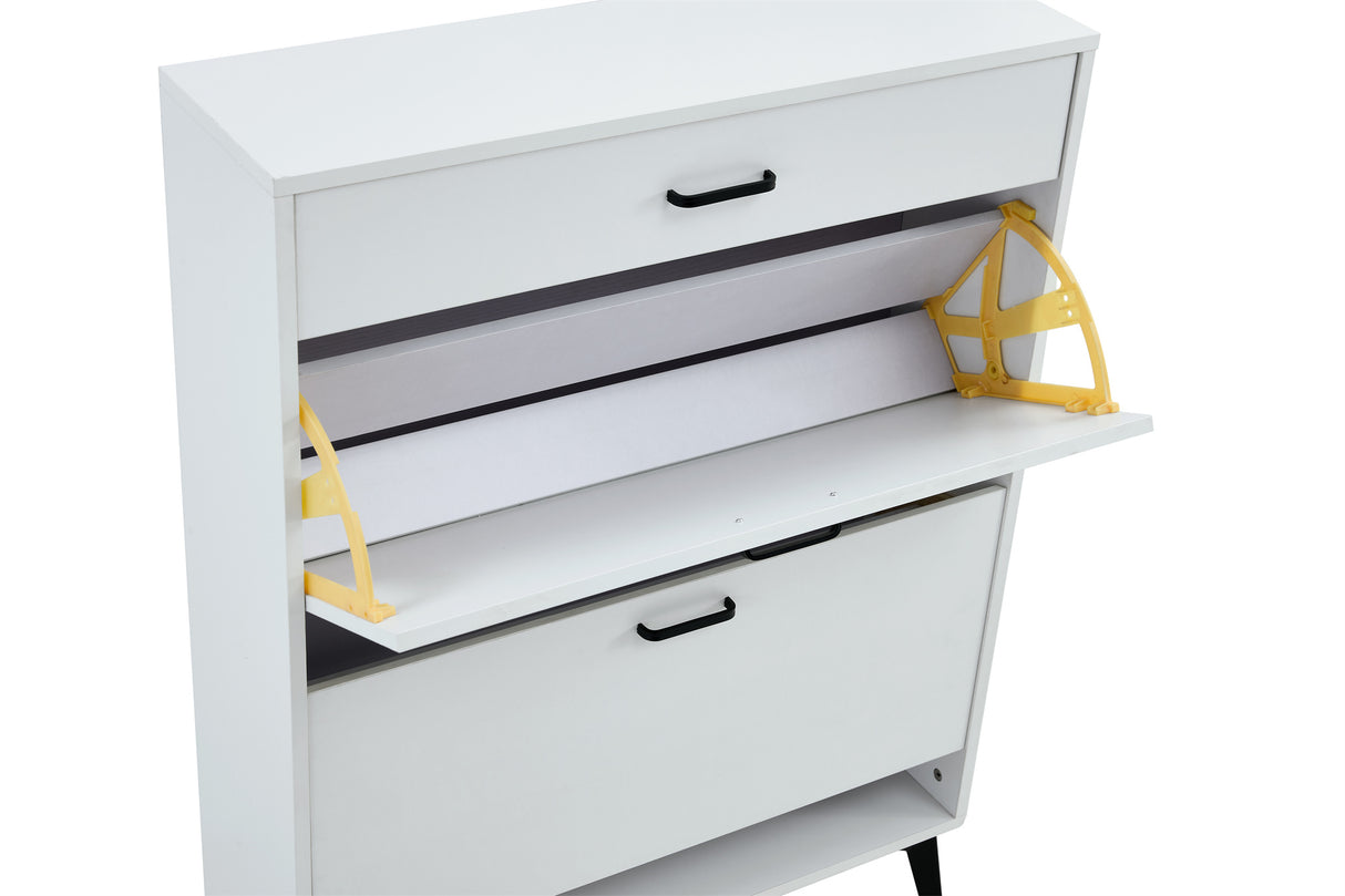 Shoe Cabinet , Shoe storage shelves, metal leg, White - V.I.P Digital Presence
