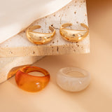 Ins style metal curved ring set retro geometric amber rings smooth surface - V.I.P Digital Presence
