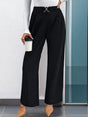 Autumn women's solid color with buckle high waisted straight leg pants - V.I.P Digital Presence