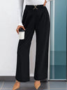 Autumn women's solid color with buckle high waisted straight leg pants - V.I.P Digital Presence