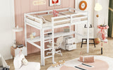 Twin Loft Wood Bed with Under-bed, Built-in Desk, a Storage Cabinet of 2 Drawers, Guardrails, Ladder,White - V.I.P Digital Presence