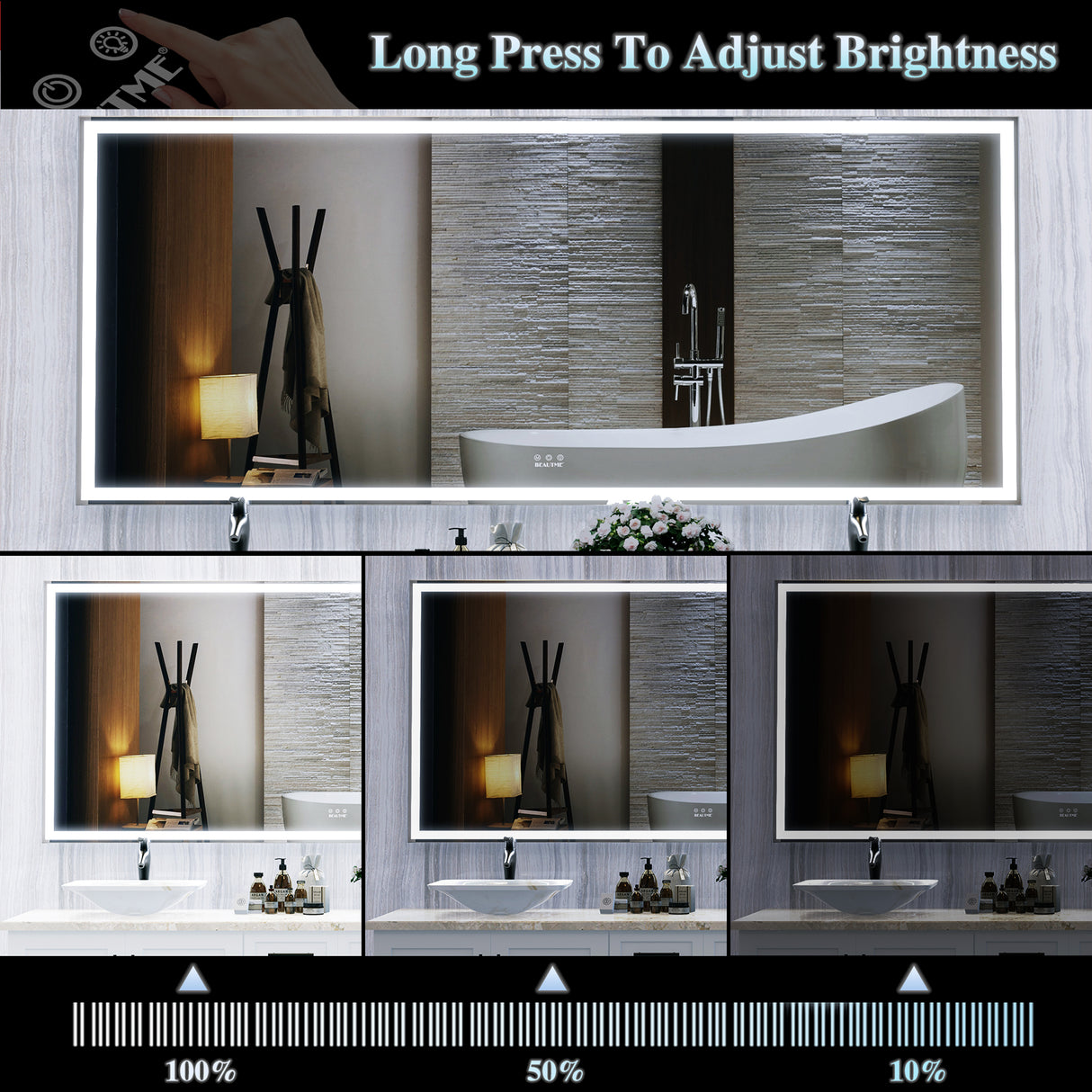 72X32 inch large LED bathroom mirror wall mounted mirror with 3 color modes, aluminum frame wall mounted light, full body mirror - V.I.P Digital Presence