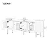 U-Can Modern TV Stand for TVs up to 80 Inches, Entertainment Center with 4 Cabinets, Wood with Metal Legs and Handles White - V.I.P Digital Presence