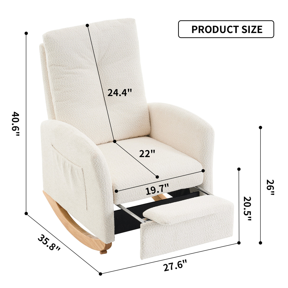 Accent Rocking  Chair with Footrest High Back Rubber Wood Rocking Legs Bedroom Living Space - V.I.P Digital Presence