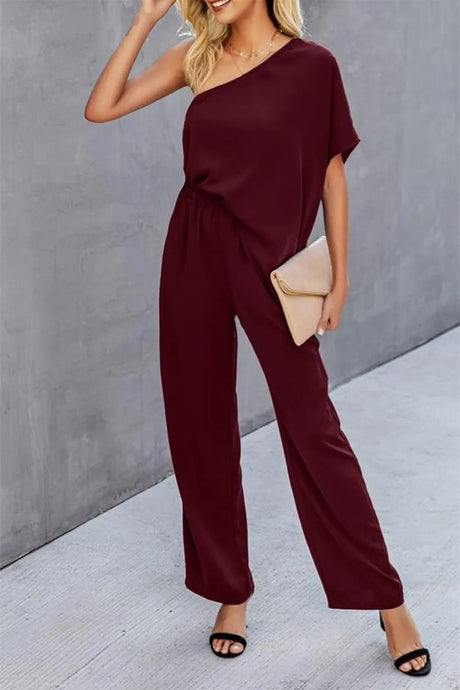 Single Shoulder Short Sleeve Jumpsuit - V.I.P Digital Presence