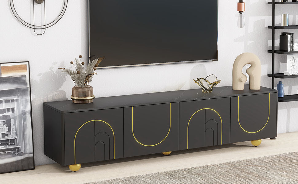 U-Can modern TV stand is suitable for TVs under 75 inches and comes with a storage cabinet top marble pattern and circular stand - V.I.P Digital Presence