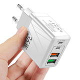 Cargador de teléfono PD QC3.0+2.4A Tipo-c con 2 USB de carga rápida