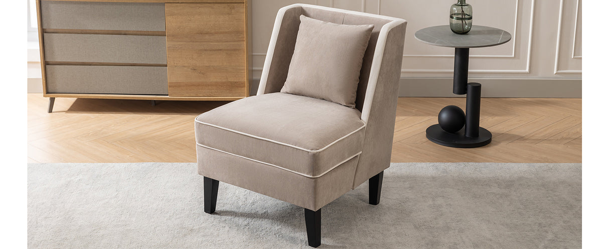 Velvet Upholstered Accent Chair with Cream Piping, Tan and Cream - V.I.P Digital Presence