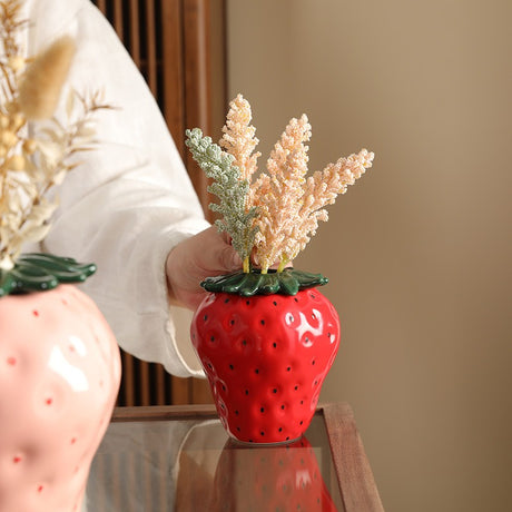 Strawberry ceramic vase, flower arrangement, living room home decoration ornament, hydroponic flower pot, high-end and high aest - V.I.P Digital Presence