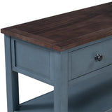 Retro Design Console Table with Two Open Shelves, Pine Solid Wood Frame and Legs for Living Room (Antique Navy+Espresso) - V.I.P Digital Presence