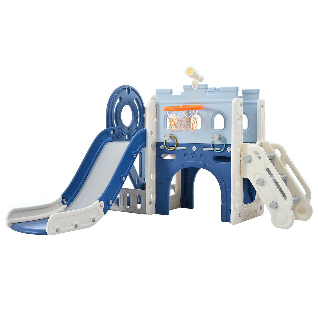 9-1 Toddler Slide Set,Kids Slide for Toddlers Ages 1+, Basketball Hoop, Tunnel and Storage Space, Pirate Ship Themed Slide - V.I.P Digital Presence