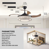 Modern LED retractable ceiling fan with lighting and remote control, silent reversible motor, 4-blade modern ceiling fan - V.I.P Digital Presence