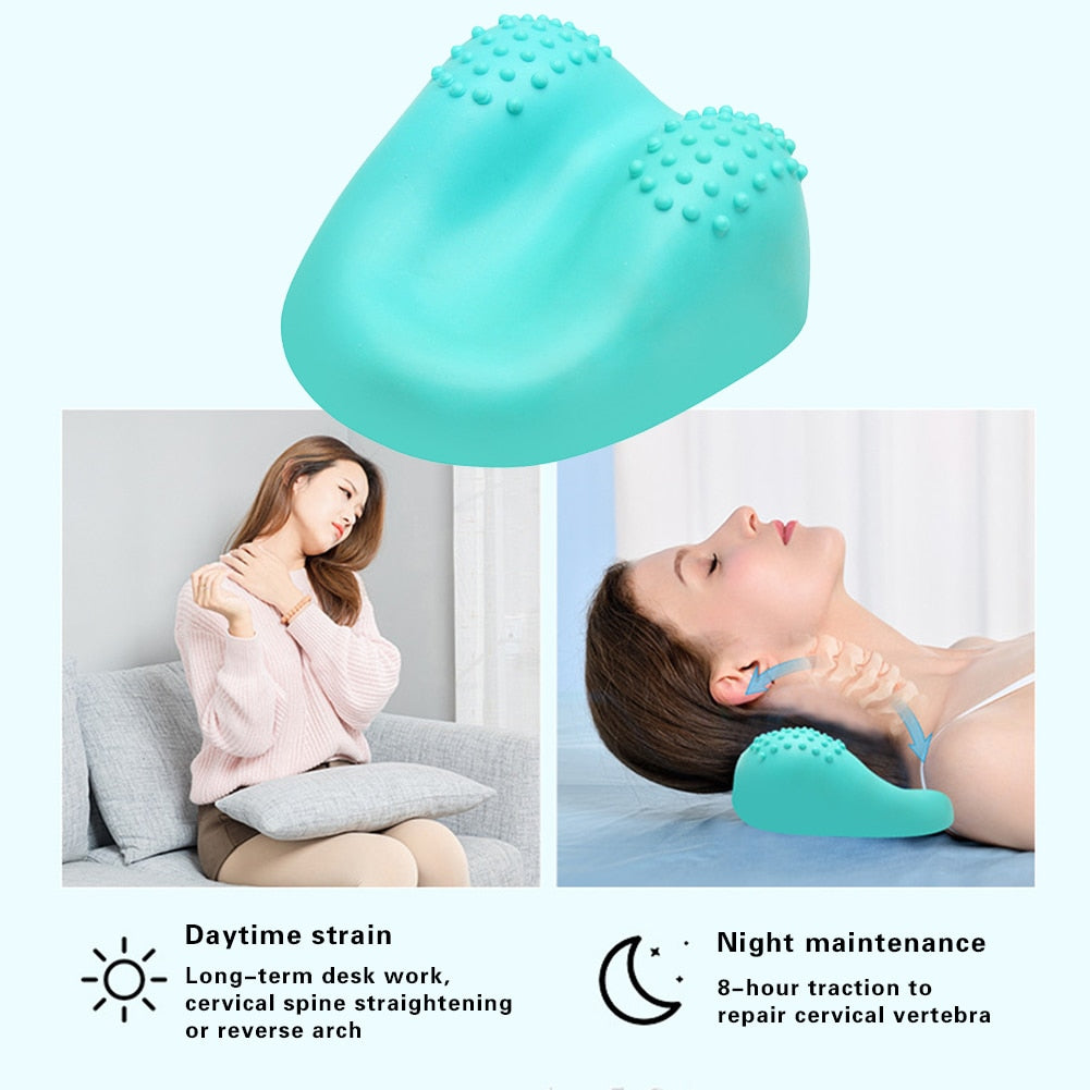 Masajeador de columna cervical, almohada de masaje, corrector de tracción, protector de cuello para aliviar el dolor de hombros y cuello, almohada de reparación rígida. 