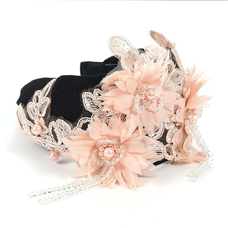 Hand embroidered three-dimensional simulation crystal flower headband pearl headband - V.I.P Digital Presence