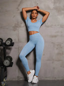 Round Neck Short Sleeve Top and Leggings Active Set - V.I.P Digital Presence