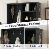 Multi-functional Hall Tree with Storage Shelves Drawers and Cabinet, Elegant Hallway Shoe Cabinet with Bench Antique Blue - V.I.P Digital Presence