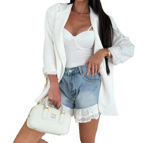 European and American Style Straight Jeans Splicing Lace Women's Shorts Summer Loose Slimming Straight Sexy Women's Shorts - V.I.P Digital Presence