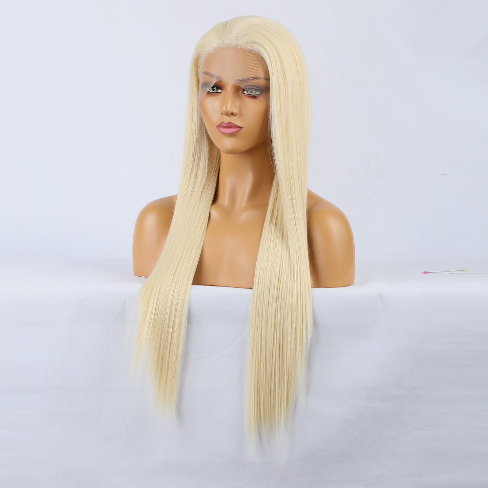Natural Realistic Wig 613# Chemical Fiber Front Lace Long Straight Hair Matte High Temperature Silk Headgear - V.I.P Digital Presence