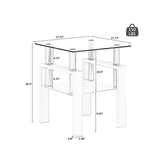 Set of 2, Modern Tempered Glass Tea Table Coffee Table End Table, Square Table for Living Room, Transparent/White - V.I.P Digital Presence