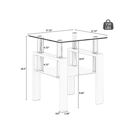 Set of 2, Modern Tempered Glass Tea Table Coffee Table End Table, Square Table for Living Room, Transparent/White - V.I.P Digital Presence