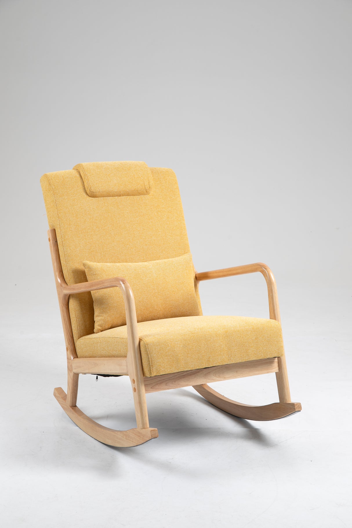 Rocking Chair Upholstered Fabric Rocking Armchair Indoor with High Backrest Glider Chairs and Lumbar Pillow for Living Room - V.I.P Digital Presence