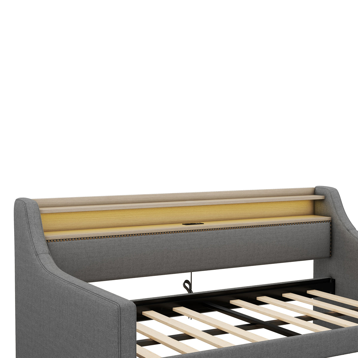 Twin Size Daybed with Storage Drawers, Upholstered Daybed with Charging Station and LED Lights, Gray - V.I.P Digital Presence