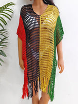 Fringe Color Block Scoop Neck Cover Up - V.I.P Digital Presence